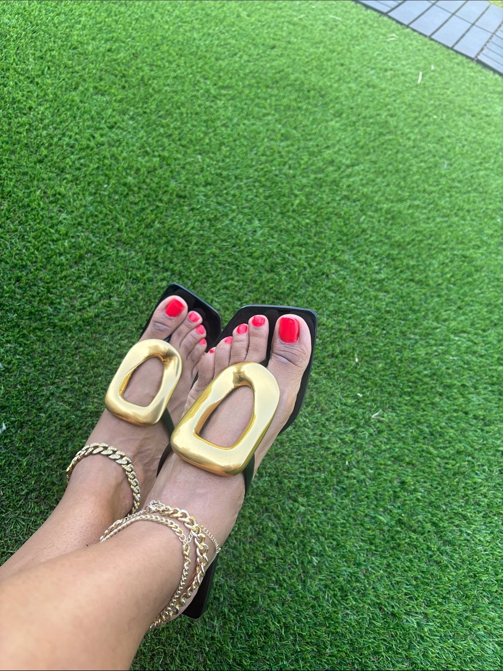 Jeffrey Campbell Black Sandal with Gold Buckle Accent - Picture 7 of 7